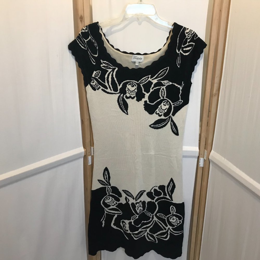 TEMPERLEY LONDON Sz 14 US 10 Black & Ivory Silk Blend Flocked Knit Dress